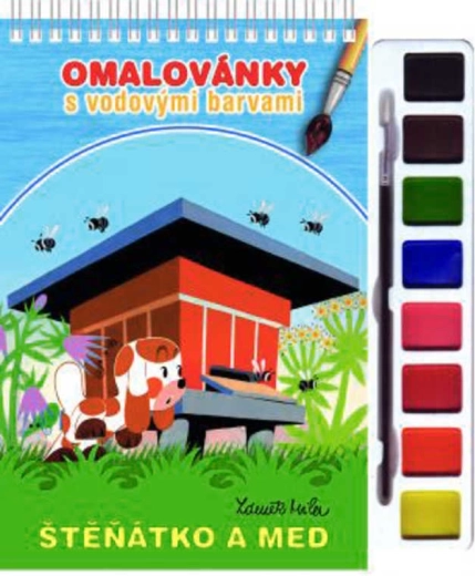Akim cuaderno para colorear con pinturas de acuarela y pincel: cachorrito y miel