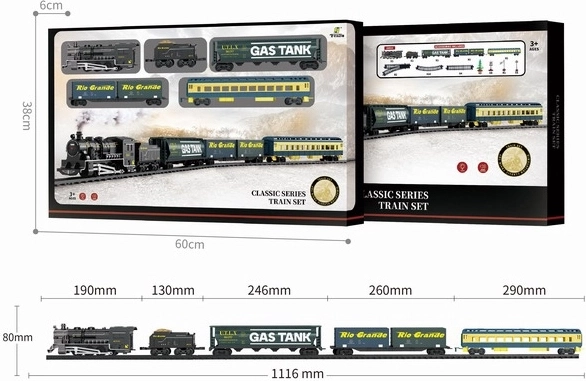 Set de ferrocarril con locomotora de vapor y vagones