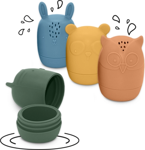 Juguetes de silicona para el agua Petite&Mars Amigos, 4 uds., 6m+