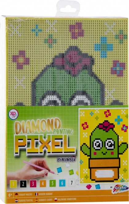 Pintura de diamantes en marco Grafix Pixel cactus 15 × 20 cm