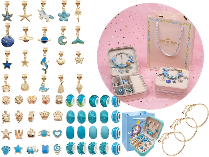 Set para hacer joyas y pulseras con colgantes y cuentas – tonos azules
