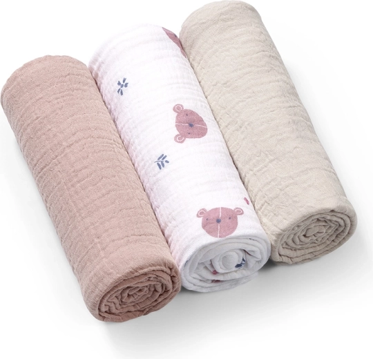 Pañales de muselina Babyono Super Soft, 3 unidades, grises, 70 × 70 cm