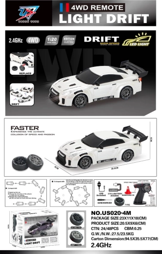 Coche R/C de drift 1:20 con luces, blanco
