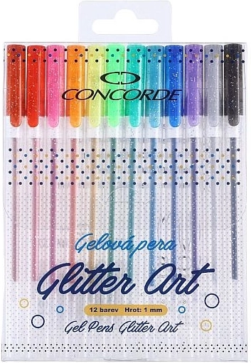 Bolígrafos de gel con purpurina CONCORDE Glitter Art, set de 12 uds.