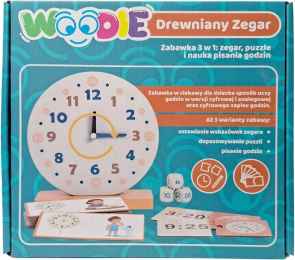 Reloj educativo de madera WOODIE 3 en 1