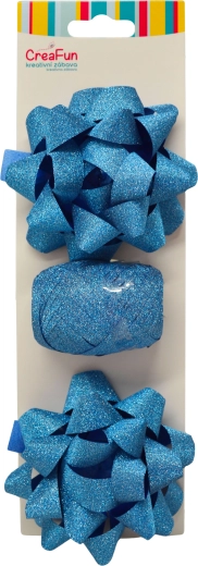 Set de envoltorio de regalo brillante azul con cinta y lazos en forma de estrella