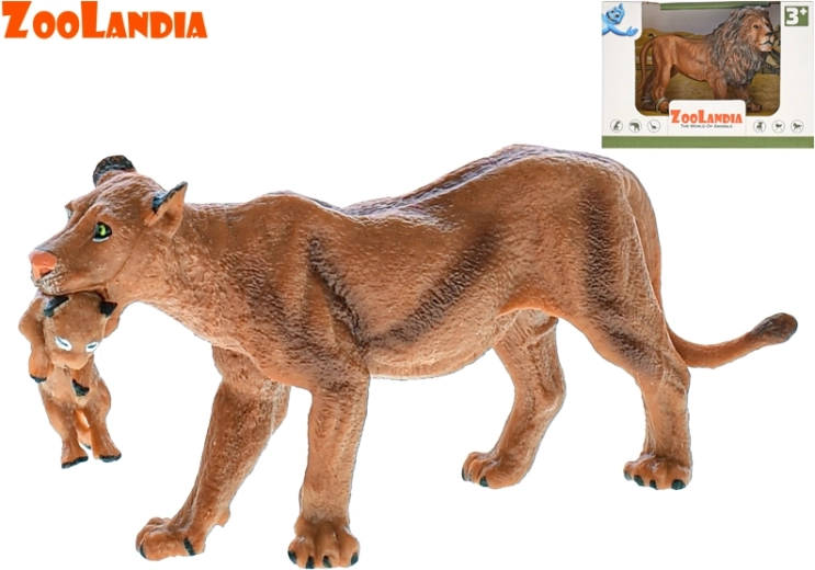 Figura de plástico de león o leona con cría ZOOLANDIA 13 cm