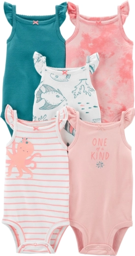 CARTER'S bodies sin mangas Pink Ocean para niñas (5 uds) – NB/ talla 56