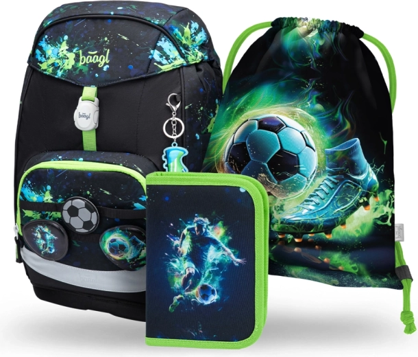 Set escolar BAAGL Airy Plus Fútbol – mochila, estuche y bolsa