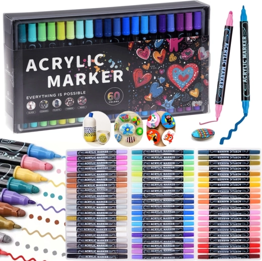Marcadores acrílicos impermeables de doble punta 60 colores