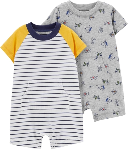 Carter's mono veraniego de algodón con manga corta para niño, 2 uds (amarillo/azul marino)