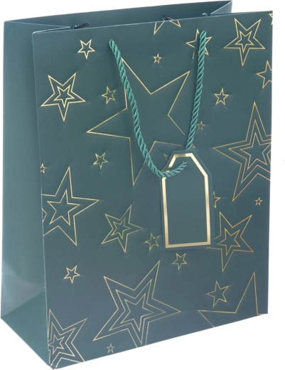 Bolsa de regalo de papel con motivo de estrella verde 26 × 12 × 32 cm