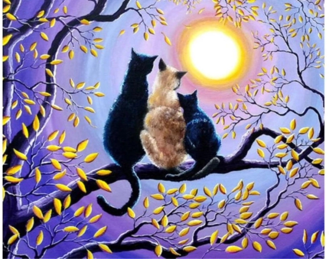 Mosaico de diamantes (diamond painting) familia de gatos en un árbol 40 × 30 cm