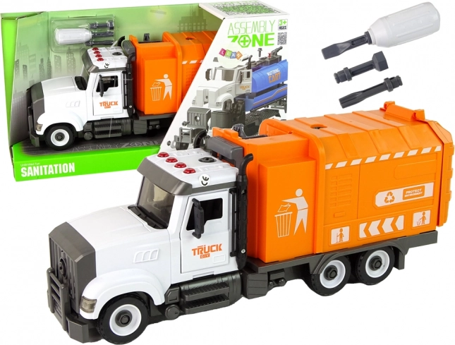Camión de basura para montar con tornillos con accesorios, naranja