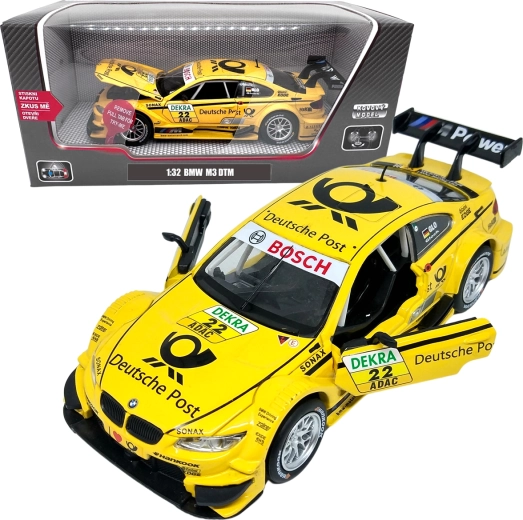 Modelo metálico BMW M3 DTM 1:32 amarillo con luces y sonidos