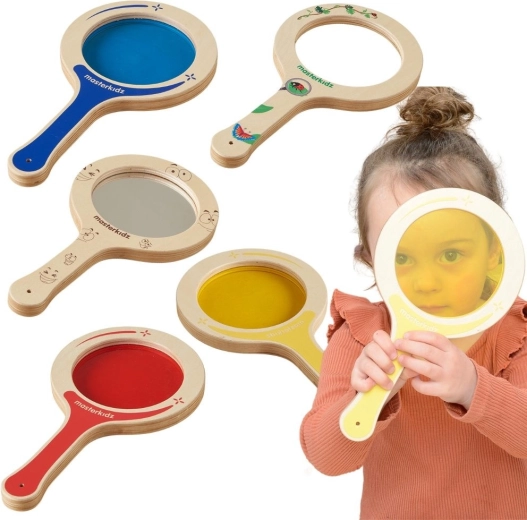 Masterkidz set de 5 paletas de madera con lentes de colores y lupa