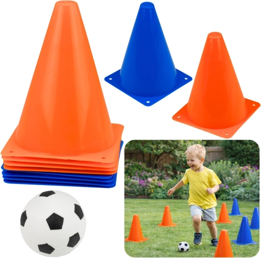 Juego de conos de entrenamiento con pelota, naranja y azul, 8 uds