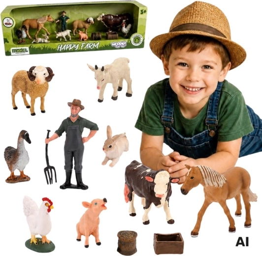 Woopie gran set de figuras de granja con animales, granjero y accesorios 3+