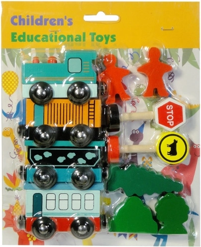 Set de tren de madera con vagones y accesorios