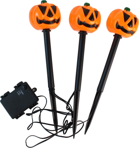 Estaca LED de jardín calabaza Halloween, set de 3 uds., 30 cm