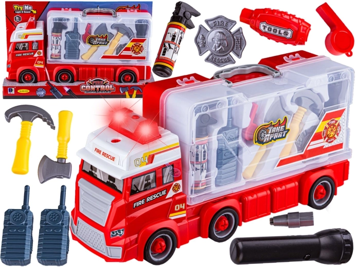 Camión de bomberos infantil desmontable con maletín para herramientas y accesorios