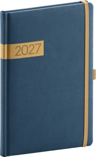 Agenda semanal Notique Twill 2027 azul-dorada 15 × 21 cm