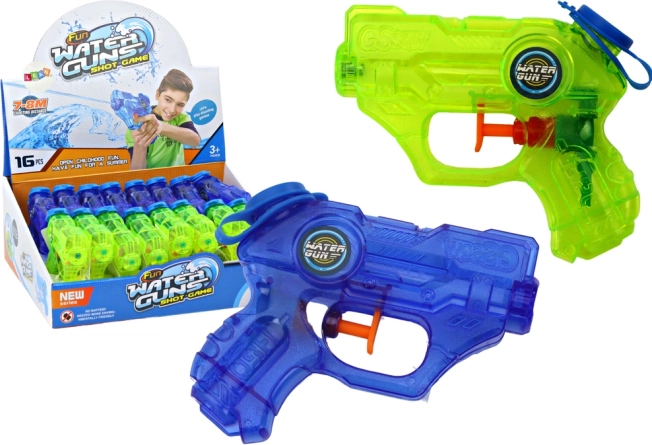Mini pistola de agua verde-azul con alcance de 7-8 m