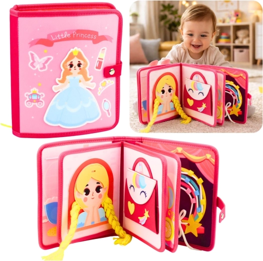Libro sensorial de tela Pequeña princesa – rosa