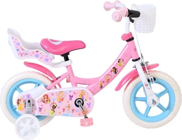 Bicicleta infantil 12" Disney Princess con ruedines, cesta y sillita para muñeca