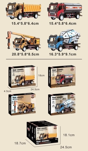 Kit de construcción de madera: vehículo de obra con retroceso por cuerda - 1 pieza