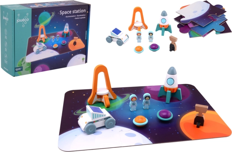 Estación espacial de madera Jouéco – set de puzle con figuras