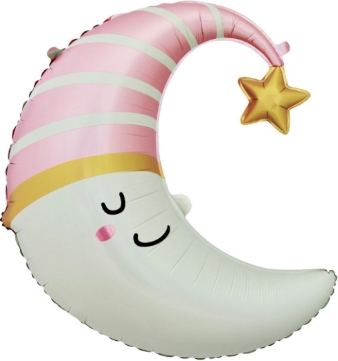 Globo de foil Luna con gorro rosa 56 × 68 cm