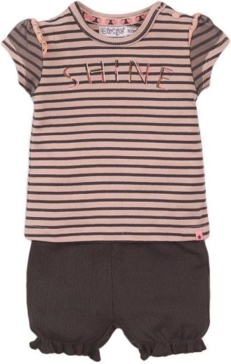 Conjunto infantil Dirkje de 2 piezas: camiseta y pantalones cortos smokey pink a rayas y smokey grey