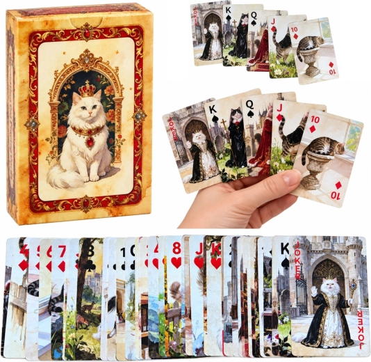 Baraja clásica de cartas con gatos reales, 54 cartas