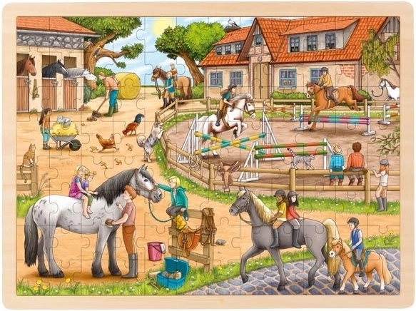 Puzzle de madera: establo ecuestre, 96 piezas (Goki)