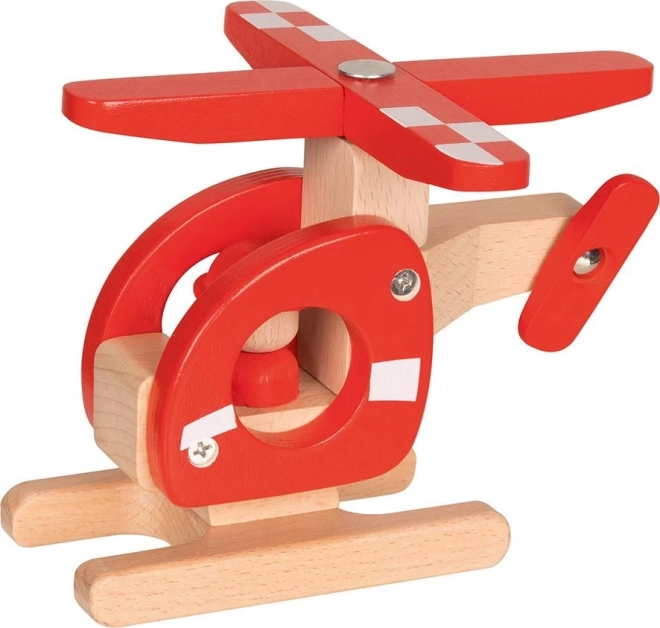Helicóptero de madera con piloto