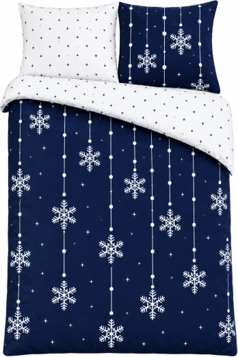 Ropa de cama de franela con copos de nieve, azul marino y blanco, 140 × 200 cm
