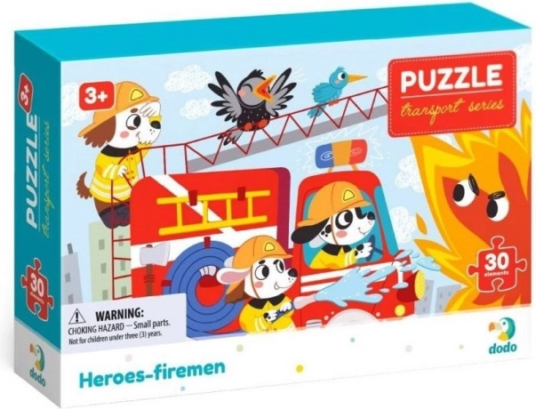 Puzzle DODO Transporte: bomberos héroes, 30 piezas