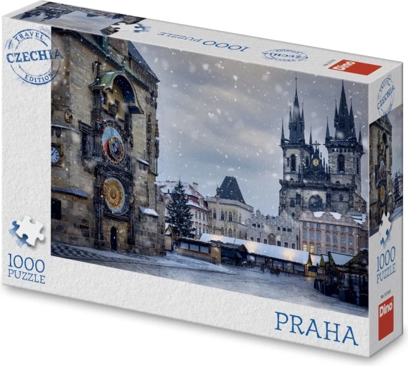 Puzzle Dino edición turística Chequia: reloj astronómico de invierno 1000 piezas