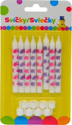 Velas de cumpleaños con unicornio y soporte, 8 uds.