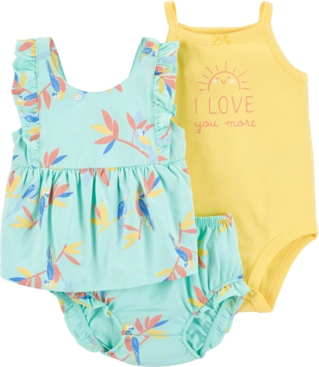 CARTER'S set de algodón de 3 piezas para niña con motivo de flores azules (body de tirantes, camiseta de tirantes, braguitas) – 9m
