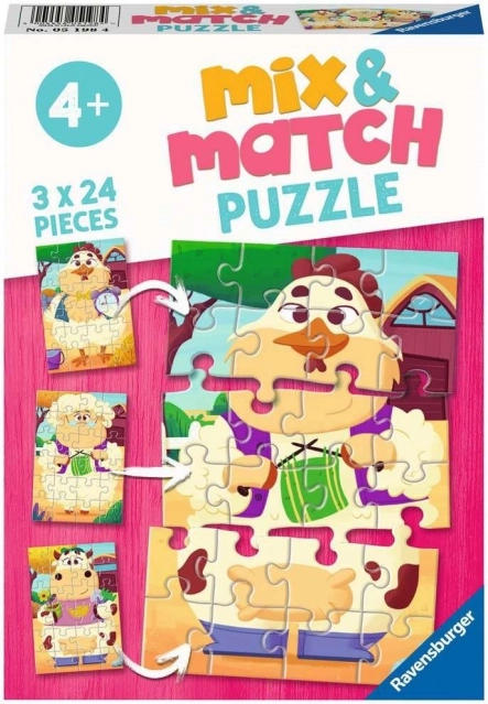 Puzzle Ravensburger Mix & Match: mis amigos de la granja 3×24 piezas