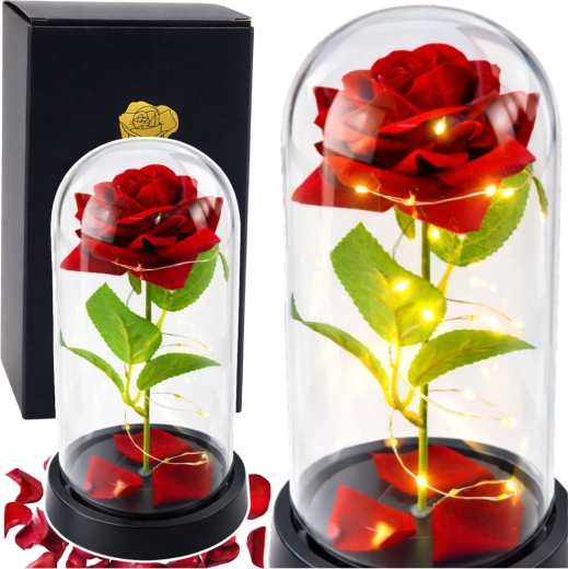 Rosa roja eterna en cúpula de vidrio con iluminación LED 21,5 × 11 cm