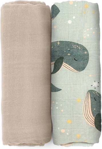 Petite&Mars envoltorios de muselina de bambú Misty whale song 120 × 120 cm (2 uds.)