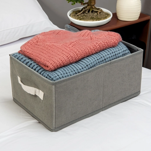 Caja textil de almacenamiento gris 38,5 × 24 × 16,5 cm