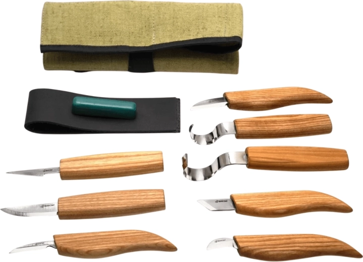 BeaverCraft set de 8 cuchillos para tallado en madera en rollo con accesorios