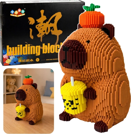 Microbloques de construcción: capibara con batido (manzana) – figura 3D de 25 cm, 3900 piezas
