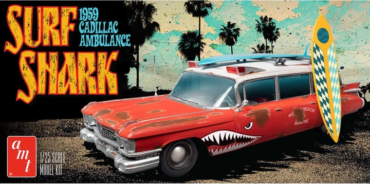 Modelo de coche de plástico 1:25 Surf Shark 1959 Cadillac ambulance