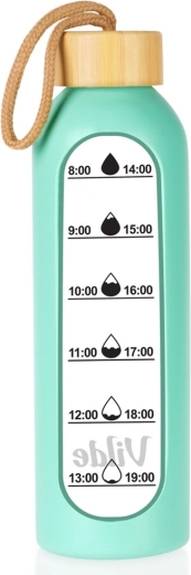 Botella de agua de vidrio Vilde con funda de silicona color menta 600 ml