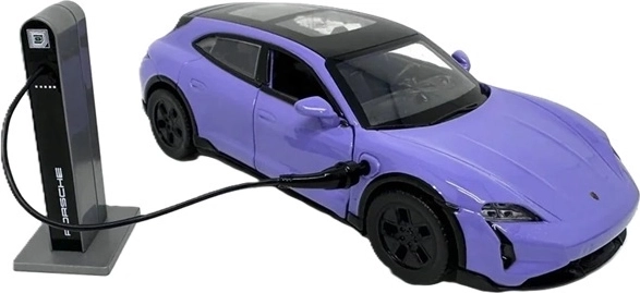 Modelo eléctrico Porsche Taycan Turbo S de color morado